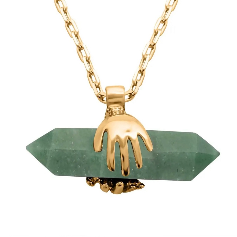 Green Quartz Pendant Necklace 18.5-20.5 Inches in Goldtone